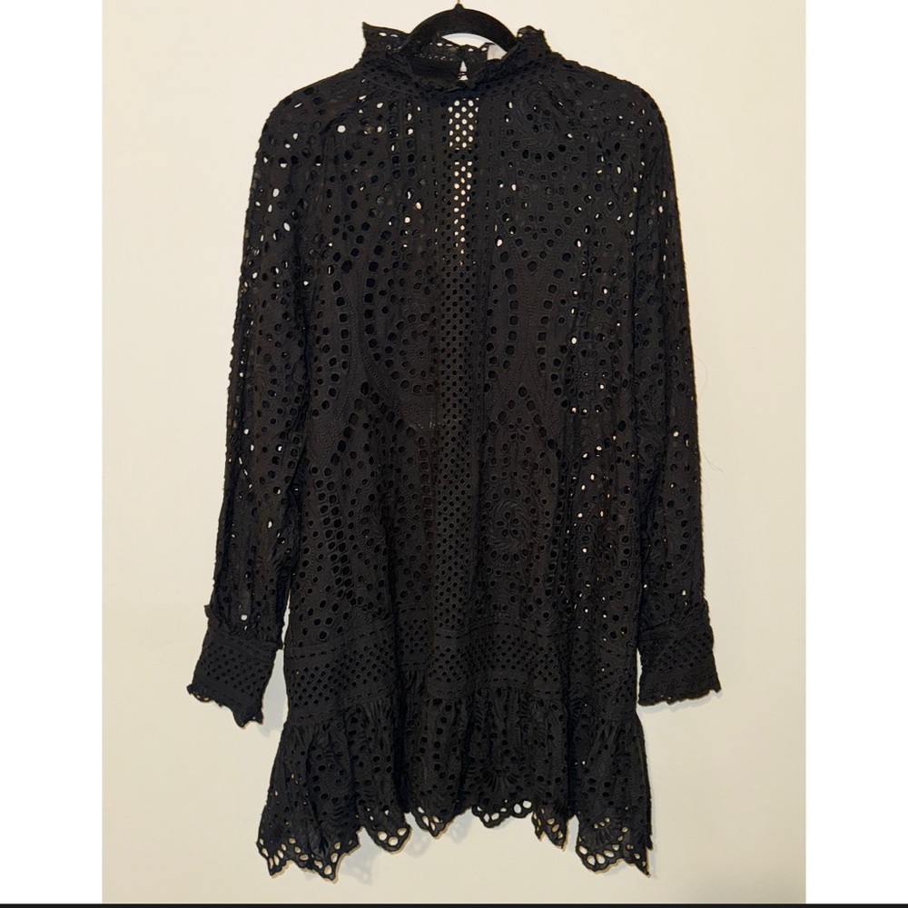 Saints and Heart Black lace Overlay Dress ~ Mock Neck Mini Dress ~ Size Large